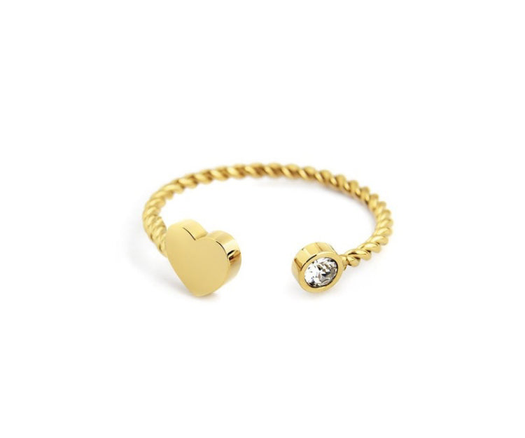 ANELLO MARLÙ DONNA FALANGINA CON CUORE E CRISTALLO BIANCO PVD ORO