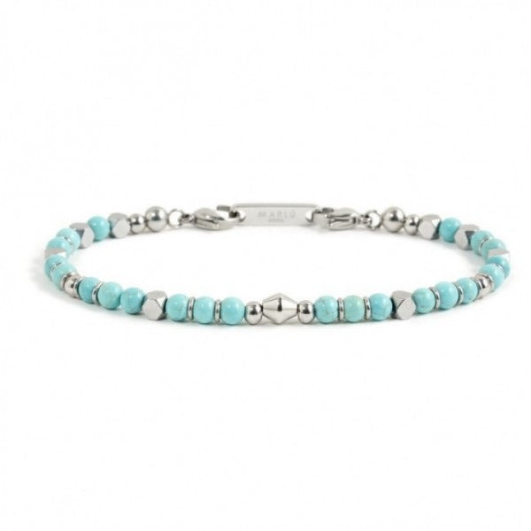 Bracciale Marlù uomo acciaio pietre turchesi ed ematite