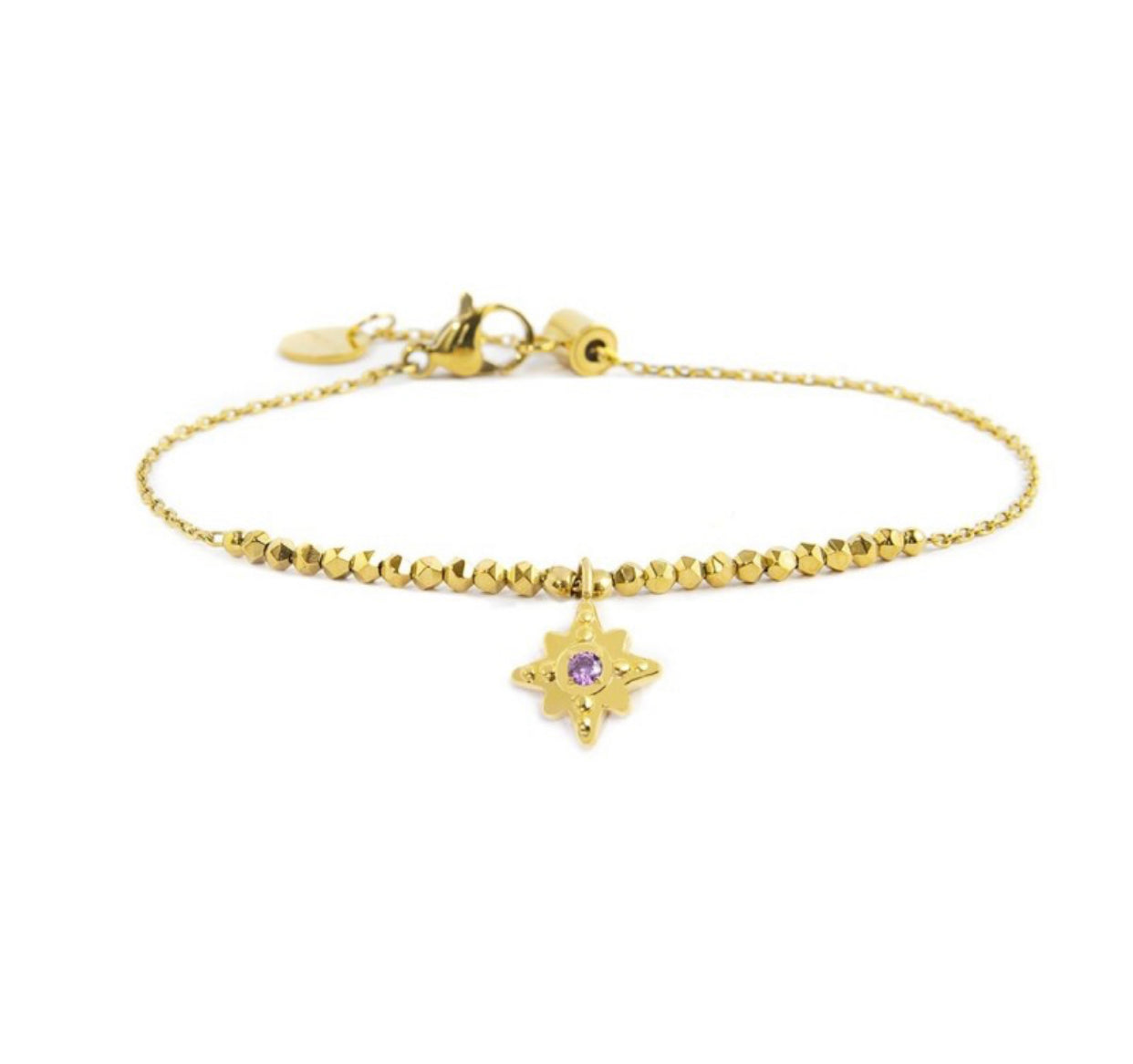 Bracciale Marlù donna ROSA DEI VENTI PENDENTE CON CRISTALLO VIOLA ED EMATITE SFACCETTATA PVD ORO