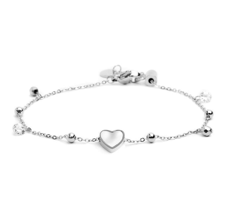 BRACCIALE MARLÙ CUORE MADREPERLA CON PENDENTI EMATITE E CRISTALLI ACCIAIO