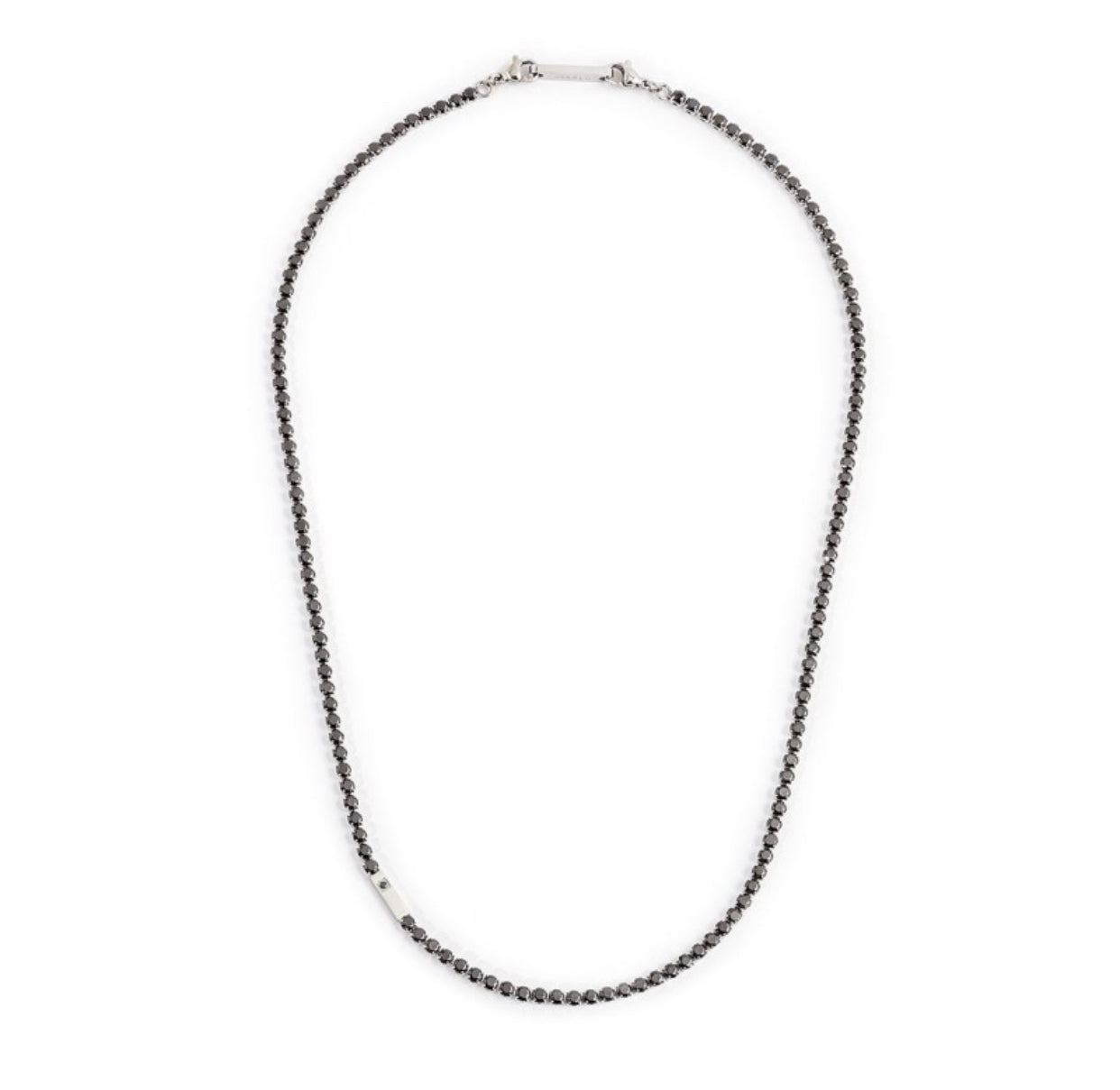 COLLANA UOMO MARLÙ TENNIS CRISTALLI NERI E PLACCA CON CRISTALLO BIANCO ACCIAIO