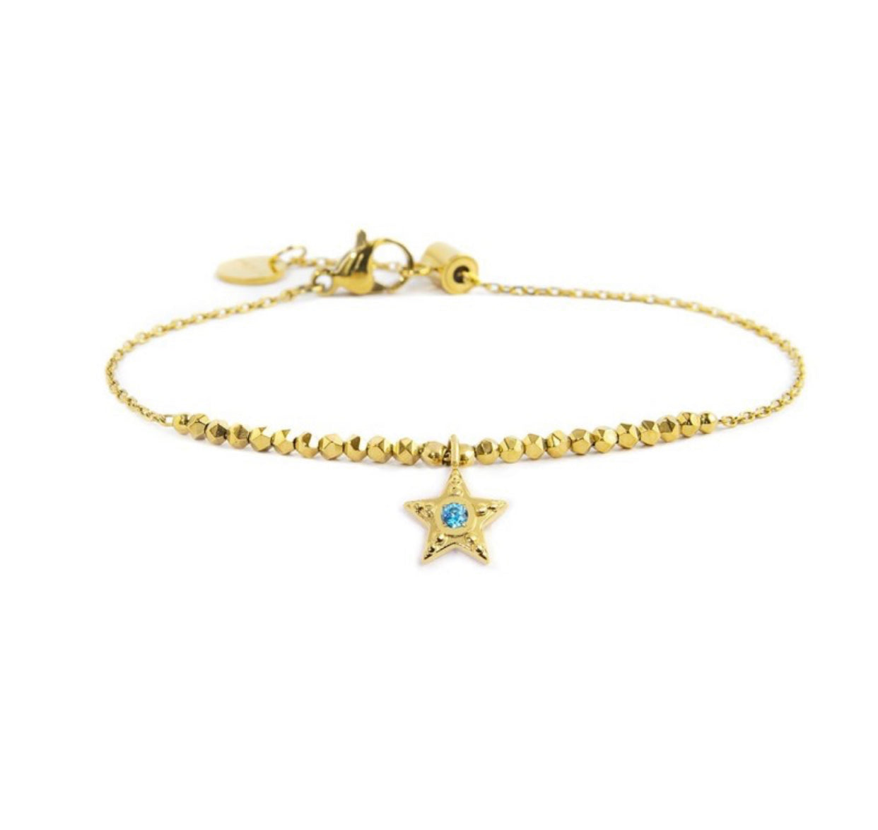Bracciale Marlù donna STELLA PENDENTE CON CRISTALLO AZZURRO ED EMATITE SFACCETTATA PVD ORO