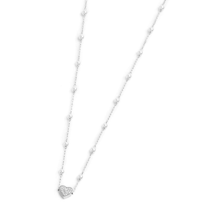 COLLANA MARLÙ CATENA CON PERLE E PENDENTE CUORE CRISTALLI ACCIAIO