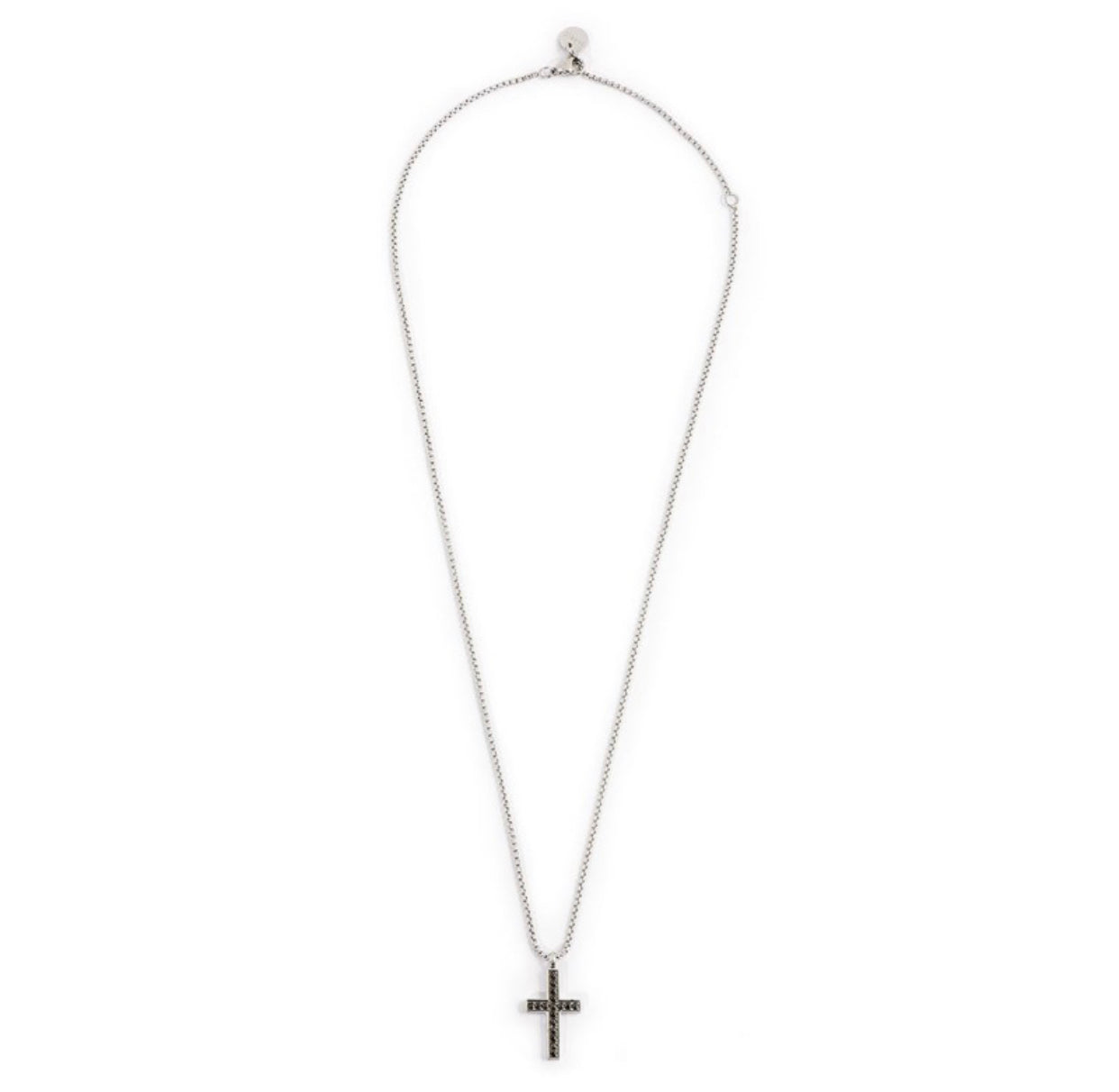 COLLANA UOMO MARLÙ CON PENDENTE A CROCE 20MM CON CRISTALLI NERI ACCIAIO