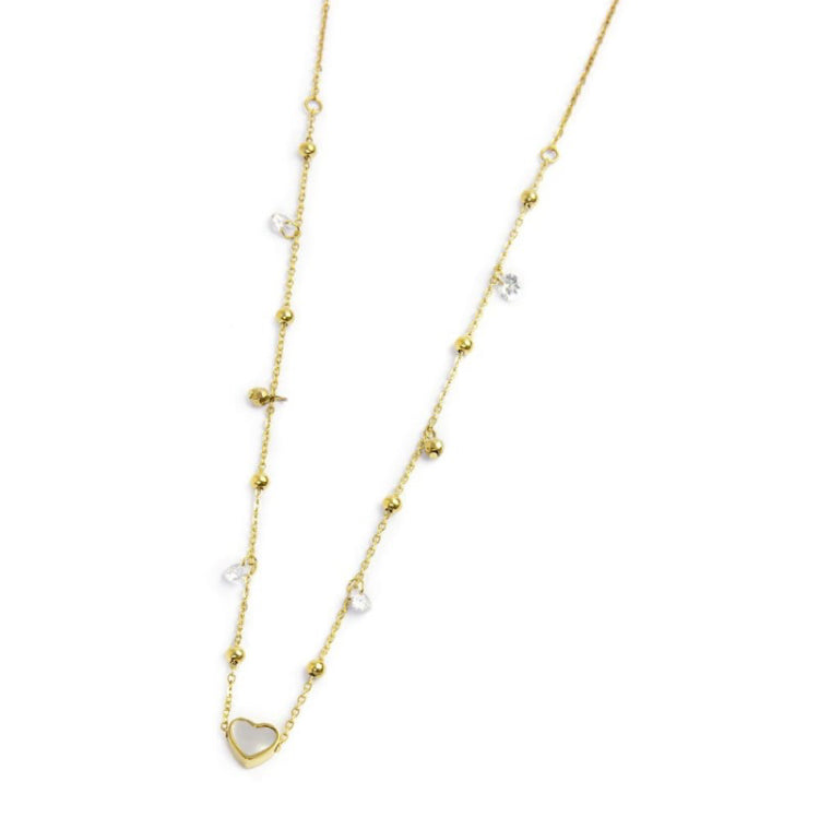 COLLANA MARLÙ CUORE MADREPERLA PENDENTE EMATITE E CRISTALLI PVD ORO