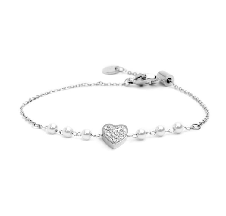 BRACCIALE MARLÙ CUORE CON PERLE ACCIAIO