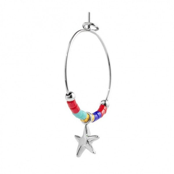 MONO ORECCHINO CERCHIO STELLA MARINA PEND E MIYUKI MULTICOLORE ACCIAIO