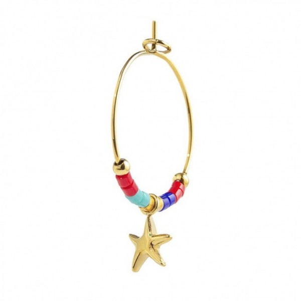 MONO ORECCHINO CERCHIO STELLA MARINA PEND E MIYUKI MULTICOLORE PVD ORO
