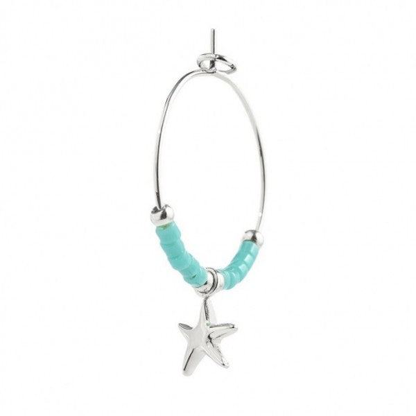 MONO ORECCHINO CERCHIO STELLA MARINA PEND E MIYUKI TURCHESI ACCIAIO