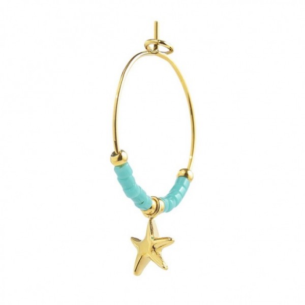 MONO ORECCHINO CERCHIO STELLA MARINA PEND E MIYUKI TURCHESI PVD ORO