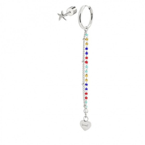 MONO ORECCHINO MULTINDOSSO CERCHIO CON DOPPIA CATENA MIYUKI MULTICOLORE ACCIAIO