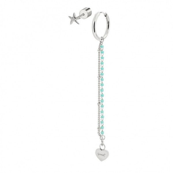 MONO ORECCHINO MULTINDOSSO CERCHIO CON DOPPIA CATENA MIYUKI TURCHESI ACCIAIO