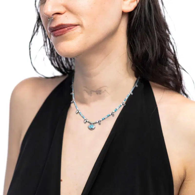 Collana Marlù donna con occhio pendente ed elementi di ematite sfacetttata