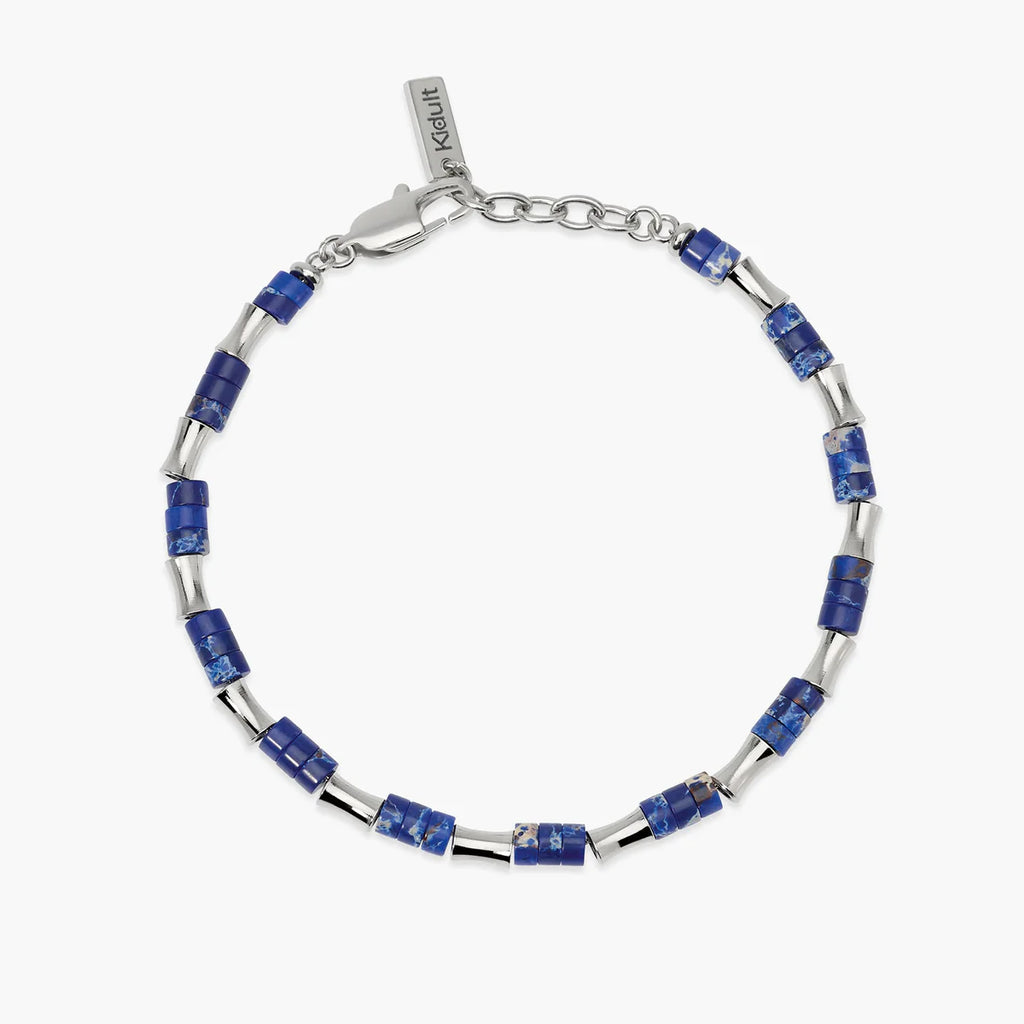 Bracciale Kidult uomo con elementi bambù in acciaio e diaspro blu