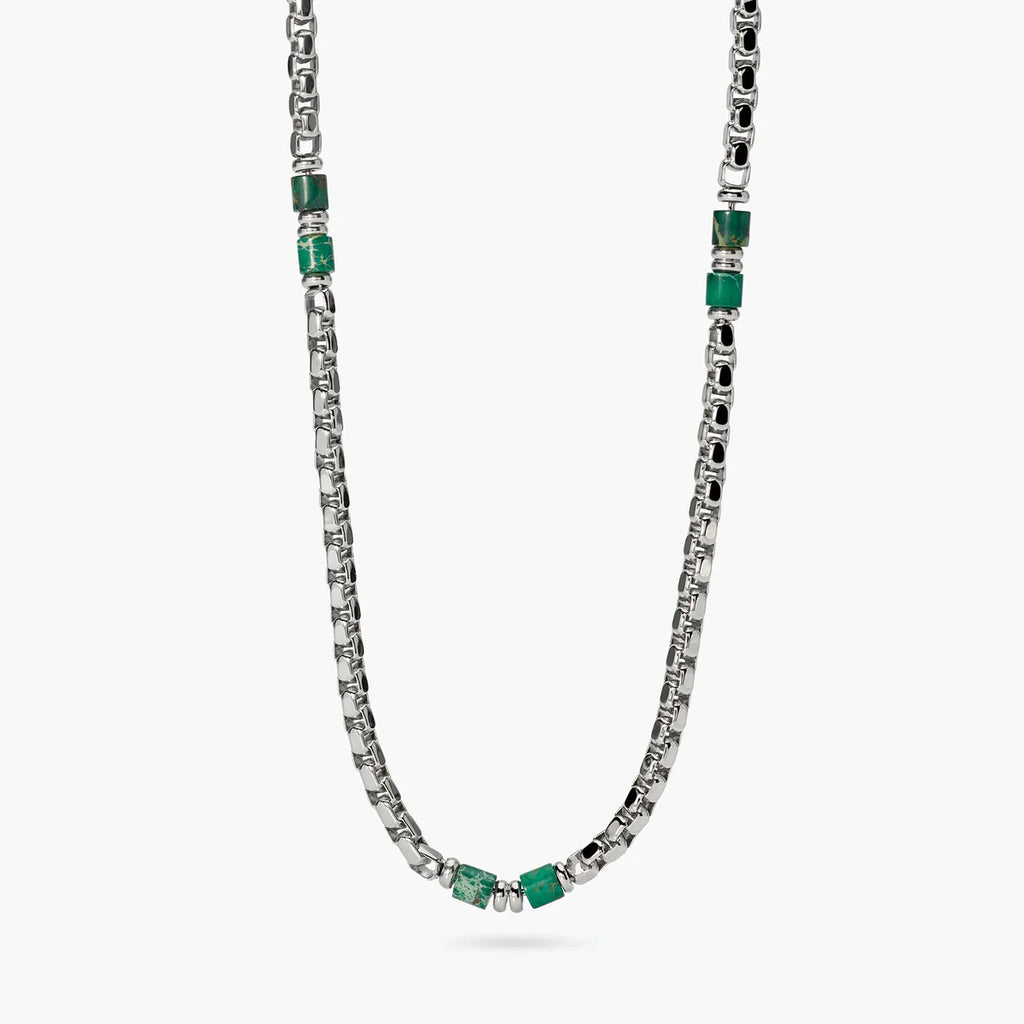 Collana Kidult uomo in acciaio e diaspro verde