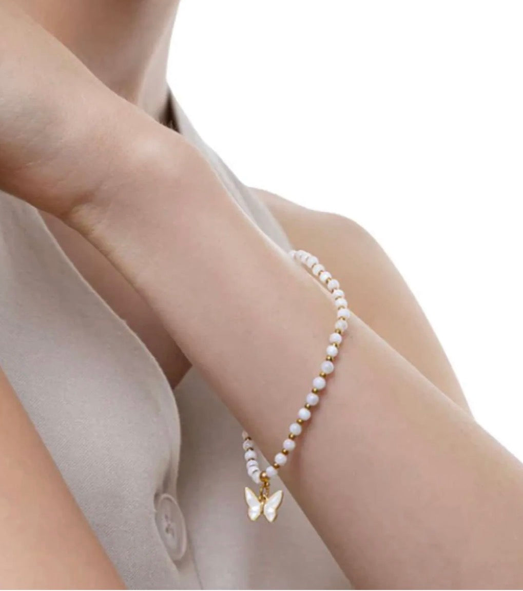 Bracciale elastico Vestopazzo Sfere e farfalla madreperla