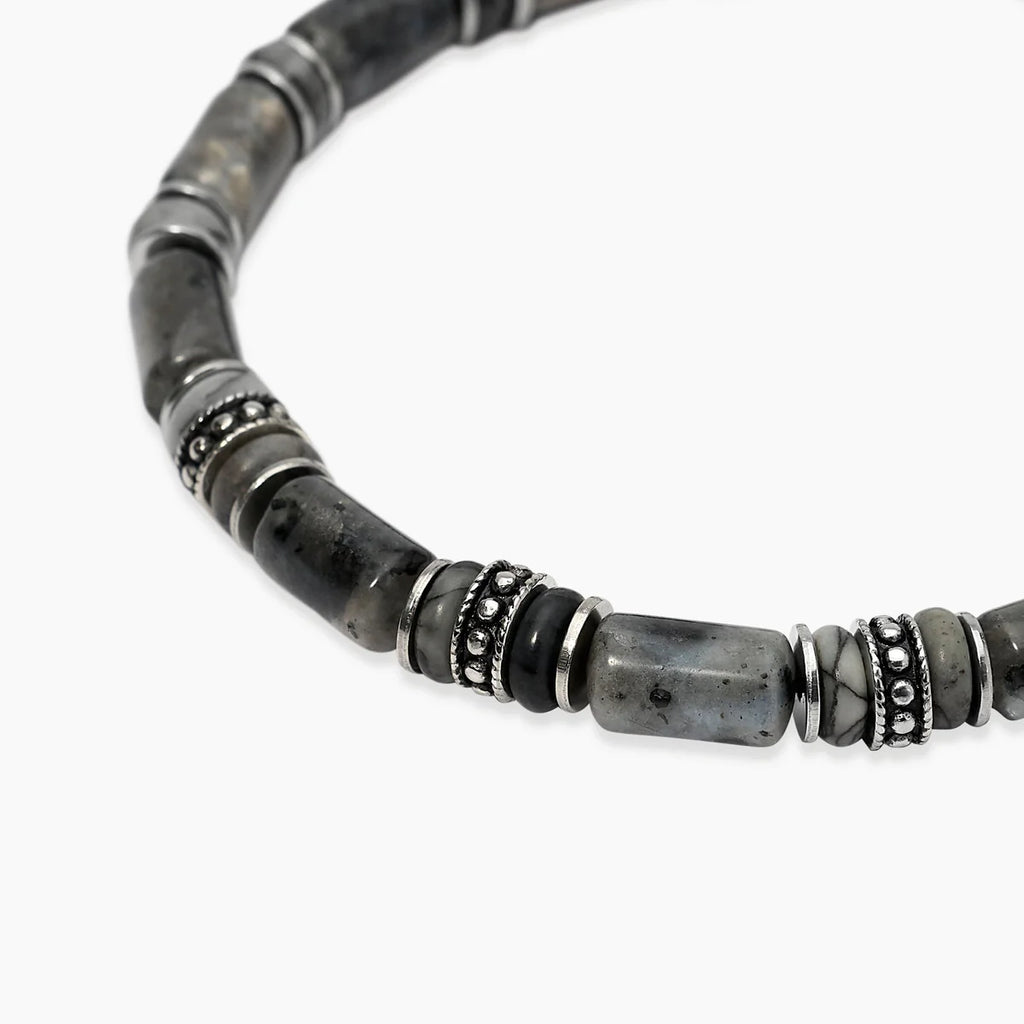 Bracciale Kidult uomo in nylon con labradorite e diaspro grigio striato