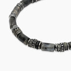 Bracciale Kidult uomo in nylon con labradorite e diaspro grigio striato
