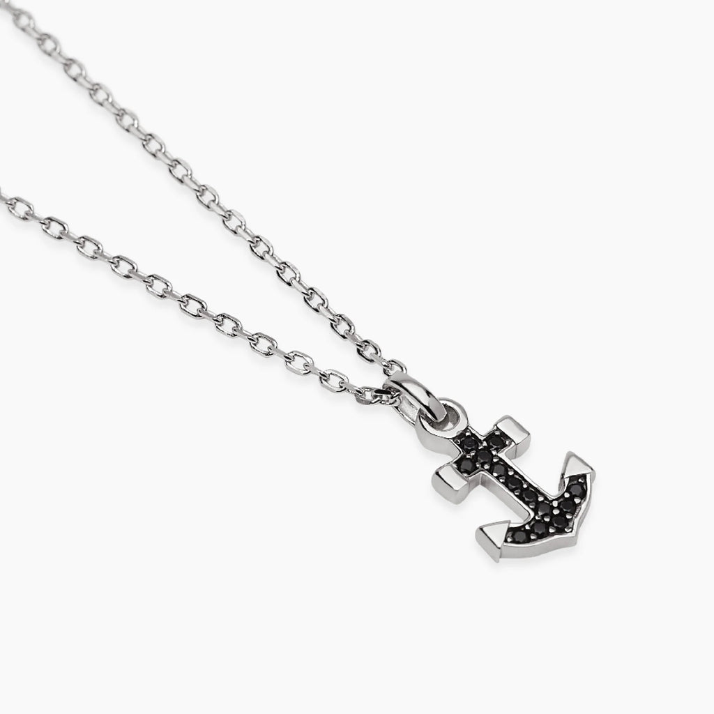 Collana Mabina uomo in argento con ancora in zirconi neri