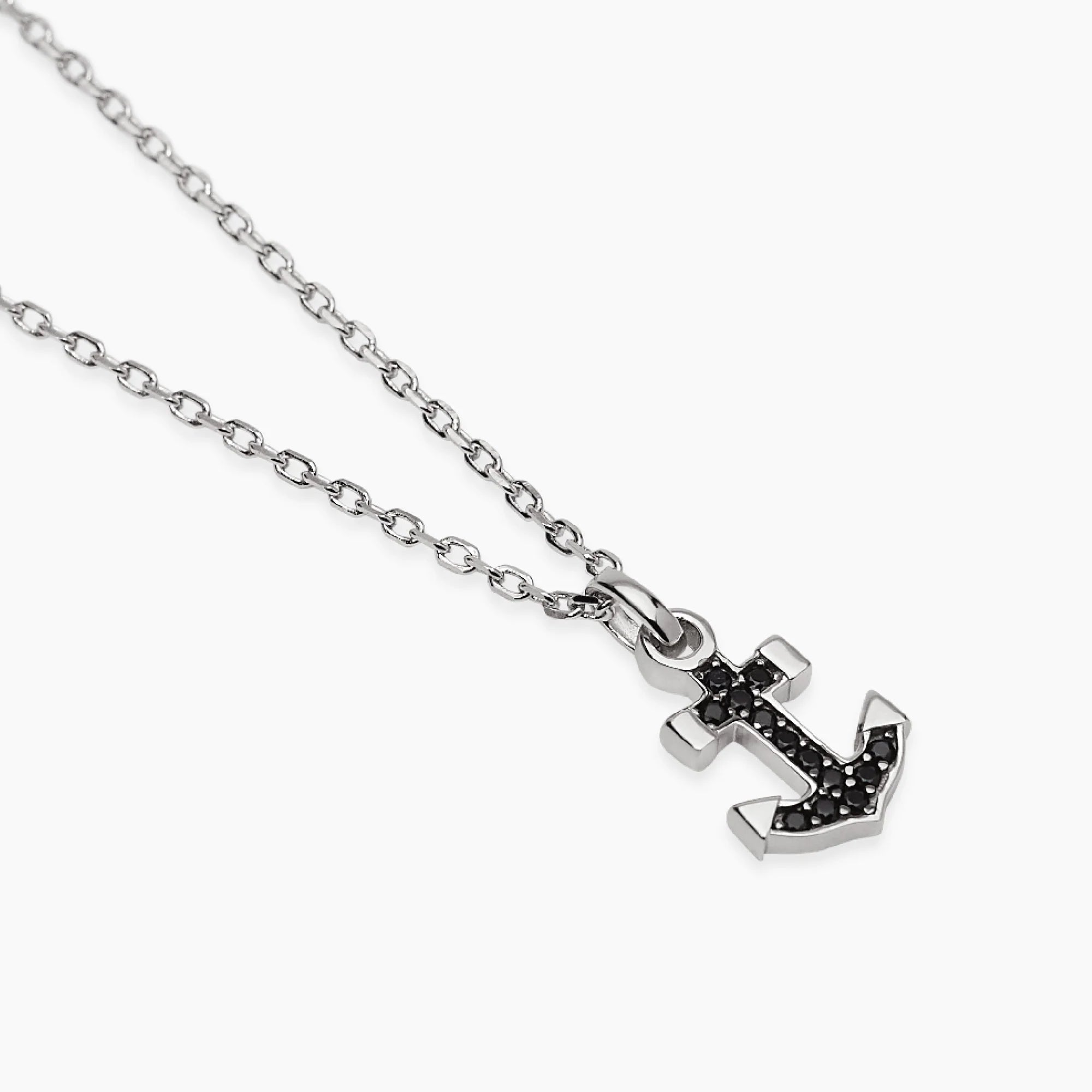 Collana Mabina uomo in argento con ancora in zirconi neri