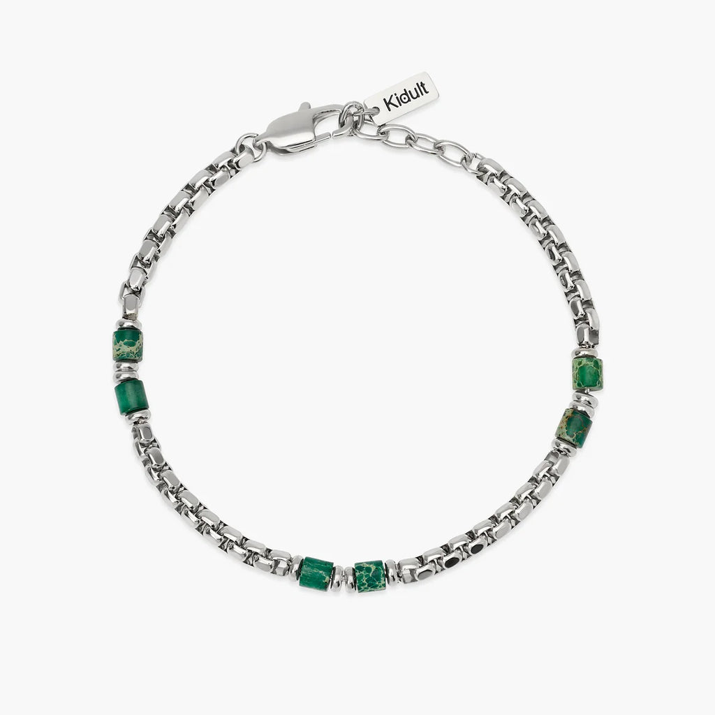 Bracciale Kidult uomo con catena veneta e cilindri in diaspro verde
