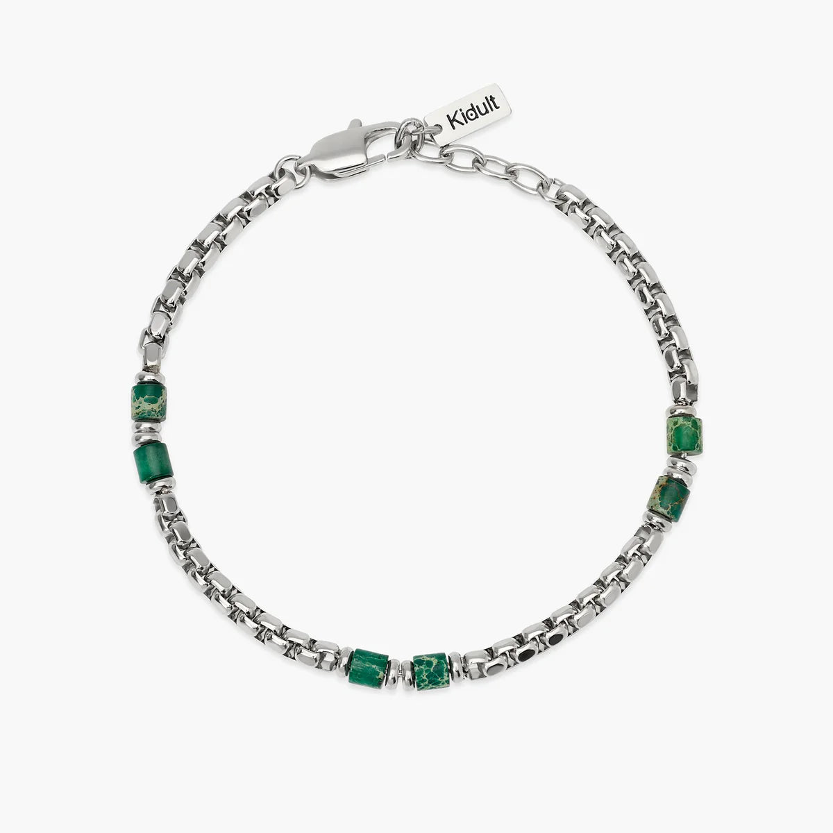 Bracciale Kidult uomo con catena veneta e cilindri in diaspro verde
