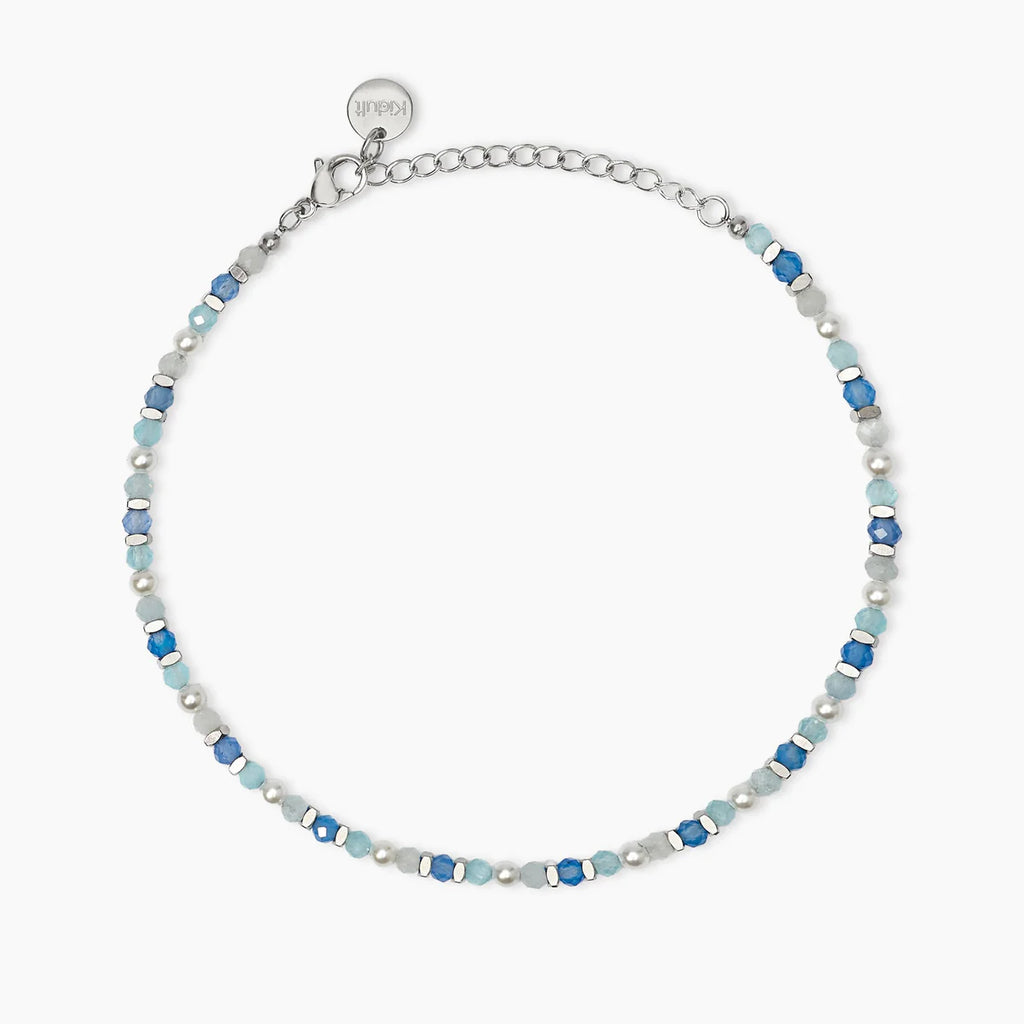 Cavigliera donna Kidult con perle conchiglia e pietre azzurre