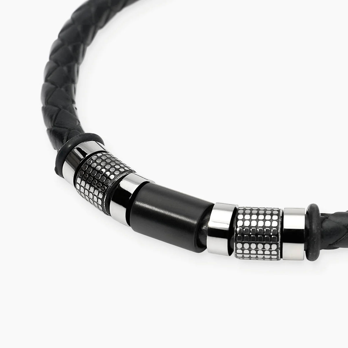 Bracciale Kidult uomo in lab leather nera e cilindri borchiati