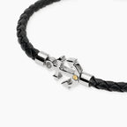 Bracciale Kidult uomo  in lab leather nera con ancora centrale