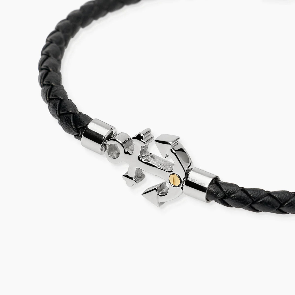 Bracciale Kidult uomo  in lab leather nera con ancora centrale