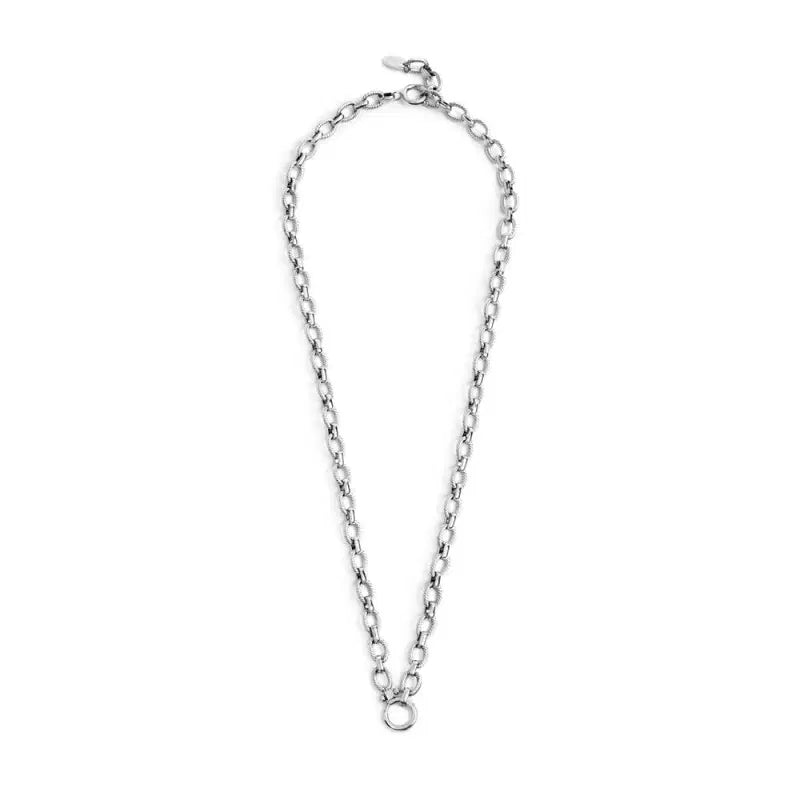 Collana Marlù catena a maglie larghe texturizzate al centro moschettone ad anello