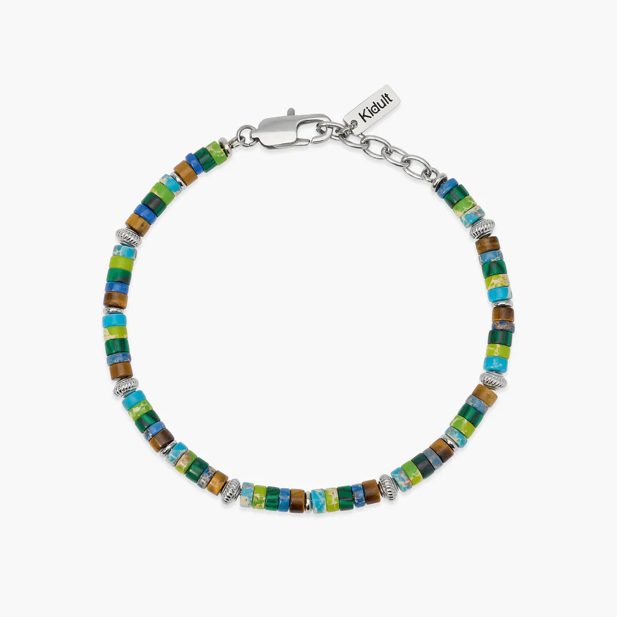 Bracciale Kidult uomo regolabile in diaspro multicolor e occhio di tigre