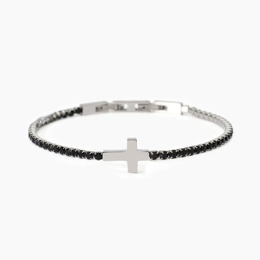 Bracciale 2Jewels uomo tennis nero e croce