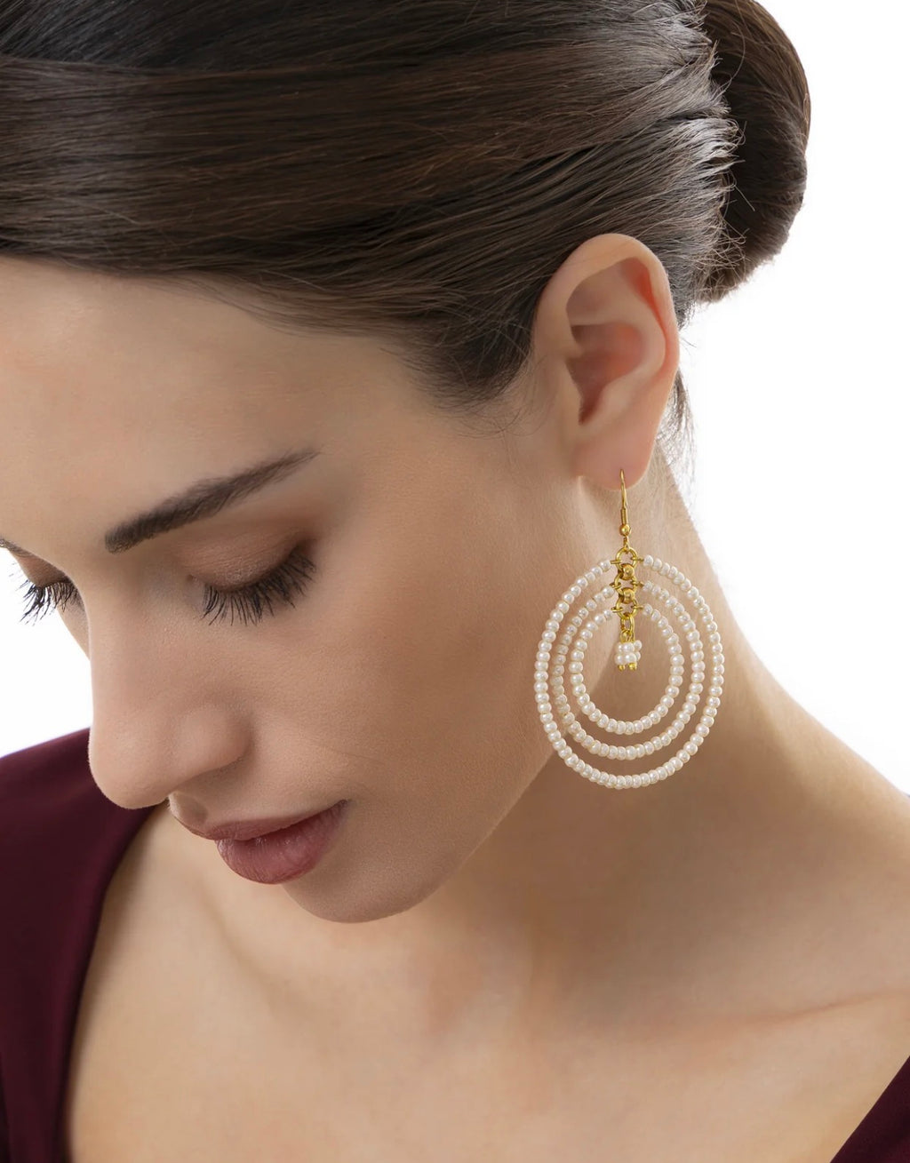 Orecchini Vestopazzo donna pendenti con 3 cerchi con perle