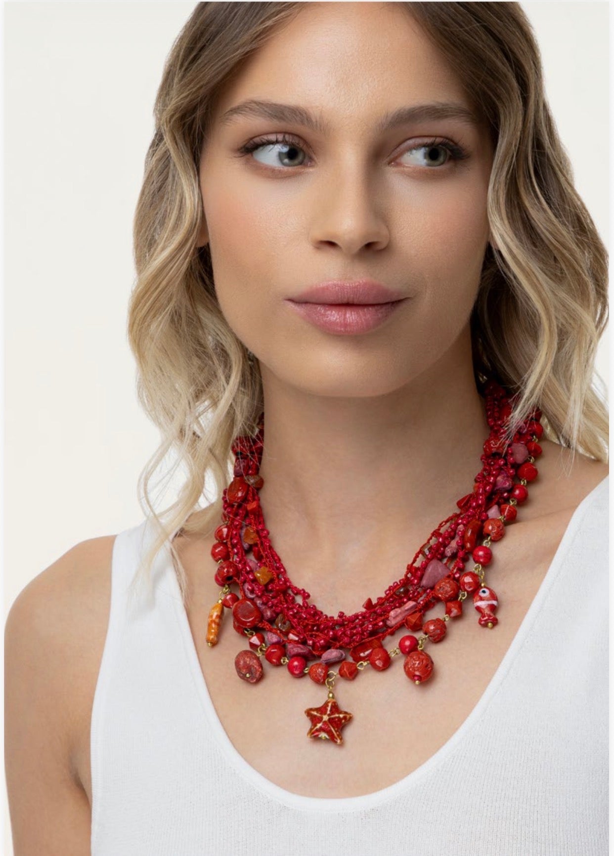 Collana Vestopazzo Coral Multifilo corallo stella marina e pesciolini