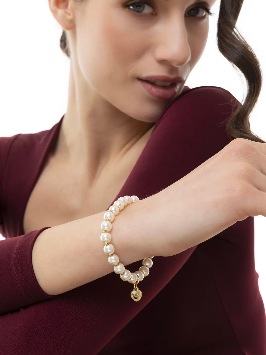 Bracciale Vestopazzo donna elastico con  perle e cuore pendente
