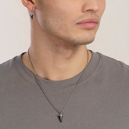 Collana Kidult uomo in acciaio con catena veneta e pendente dente di squalo