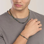 Collana Kidult uomo in acciaio regolabile con ematite e turchese verde