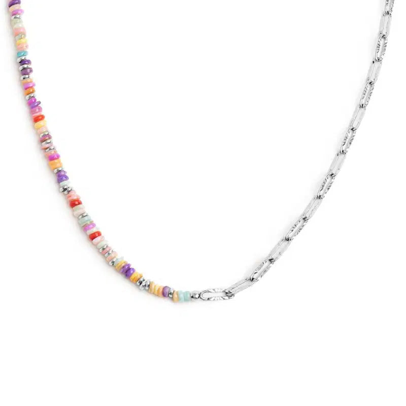 Collana Marlù donna con perline colorate e catena a maglia larga