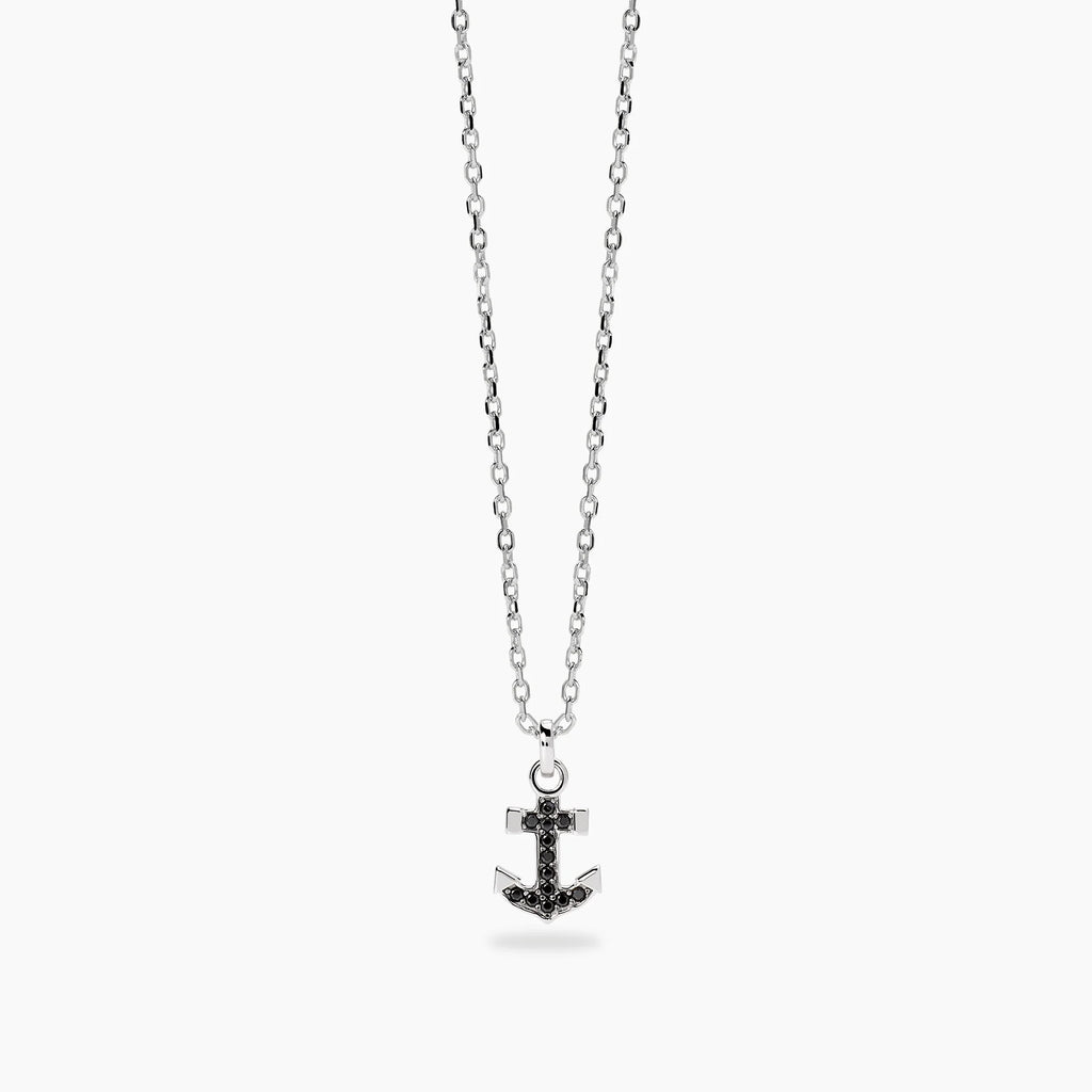 Collana Mabina uomo in argento con ancora in zirconi neri