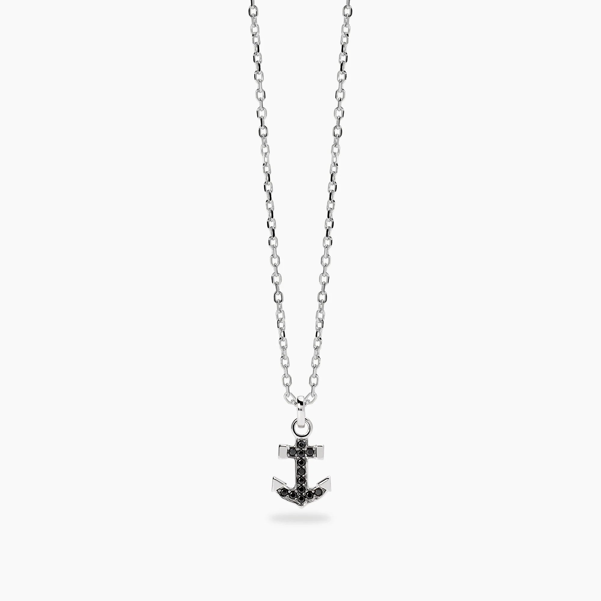 Collana Mabina uomo in argento con ancora in zirconi neri