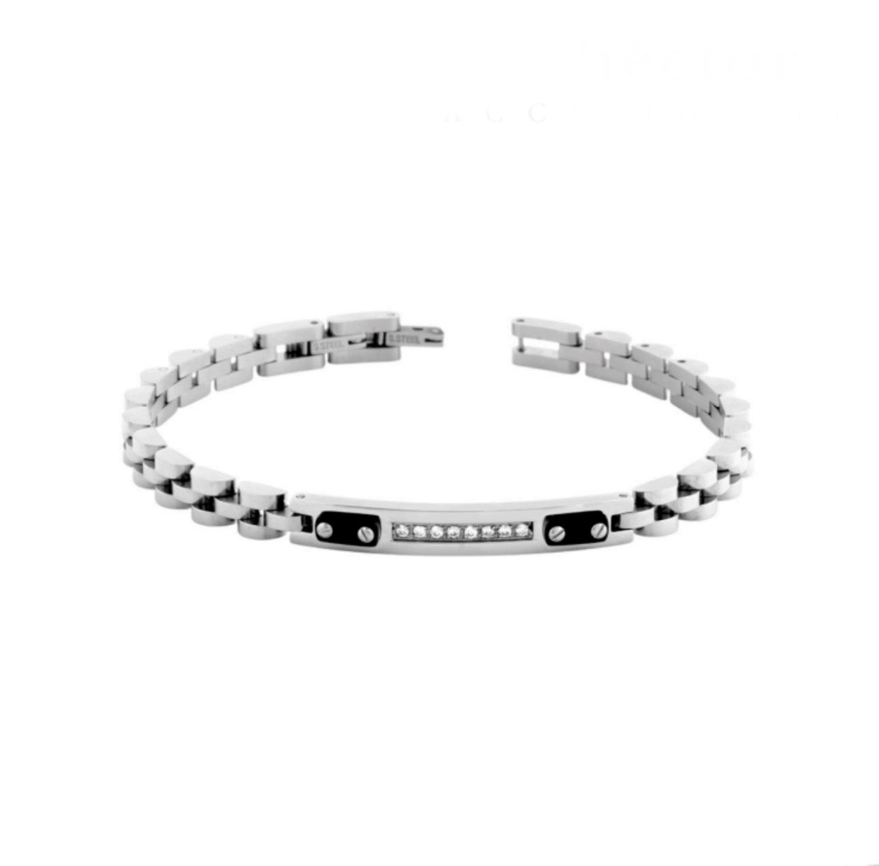 Bracciale uomo Héctor in acciaio con cristalli bianchi