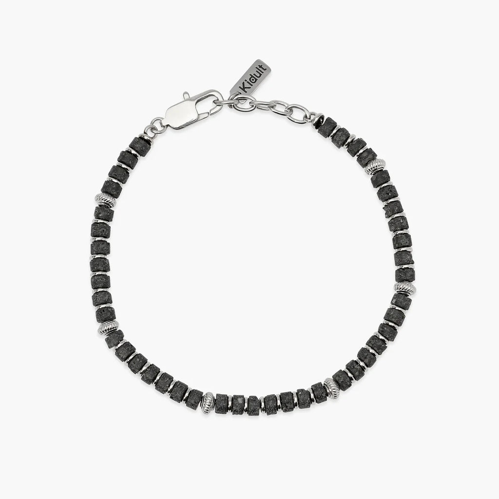 Bracciale Kidult uomo regolabile con dischetti in pietra lavica.