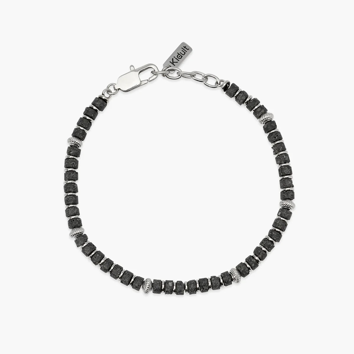 Bracciale Kidult uomo regolabile con dischetti in pietra lavica.