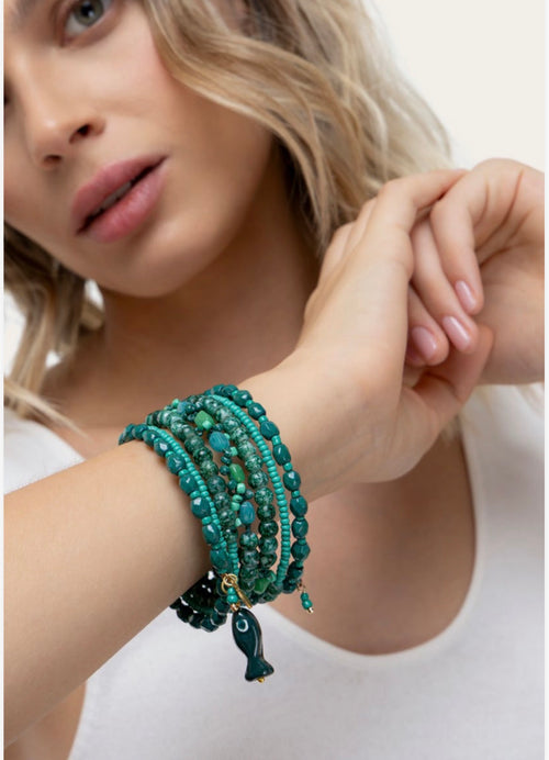Bracciale Vestopazzo Coral Multistrato turchese con pesciolino