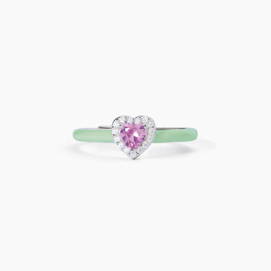 Anello Mabina donna Smalto verde e cuore rosa Love affair
