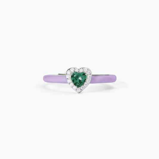 Anello Mabina donna Smalto viola e cuore smeraldo Love affair