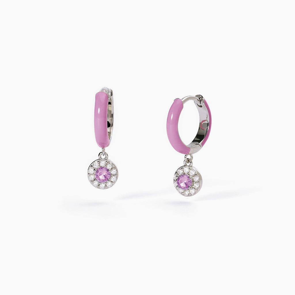 Orecchini a cerchio Mabina donna Smalto rosa e zircone rosa Milanesienne