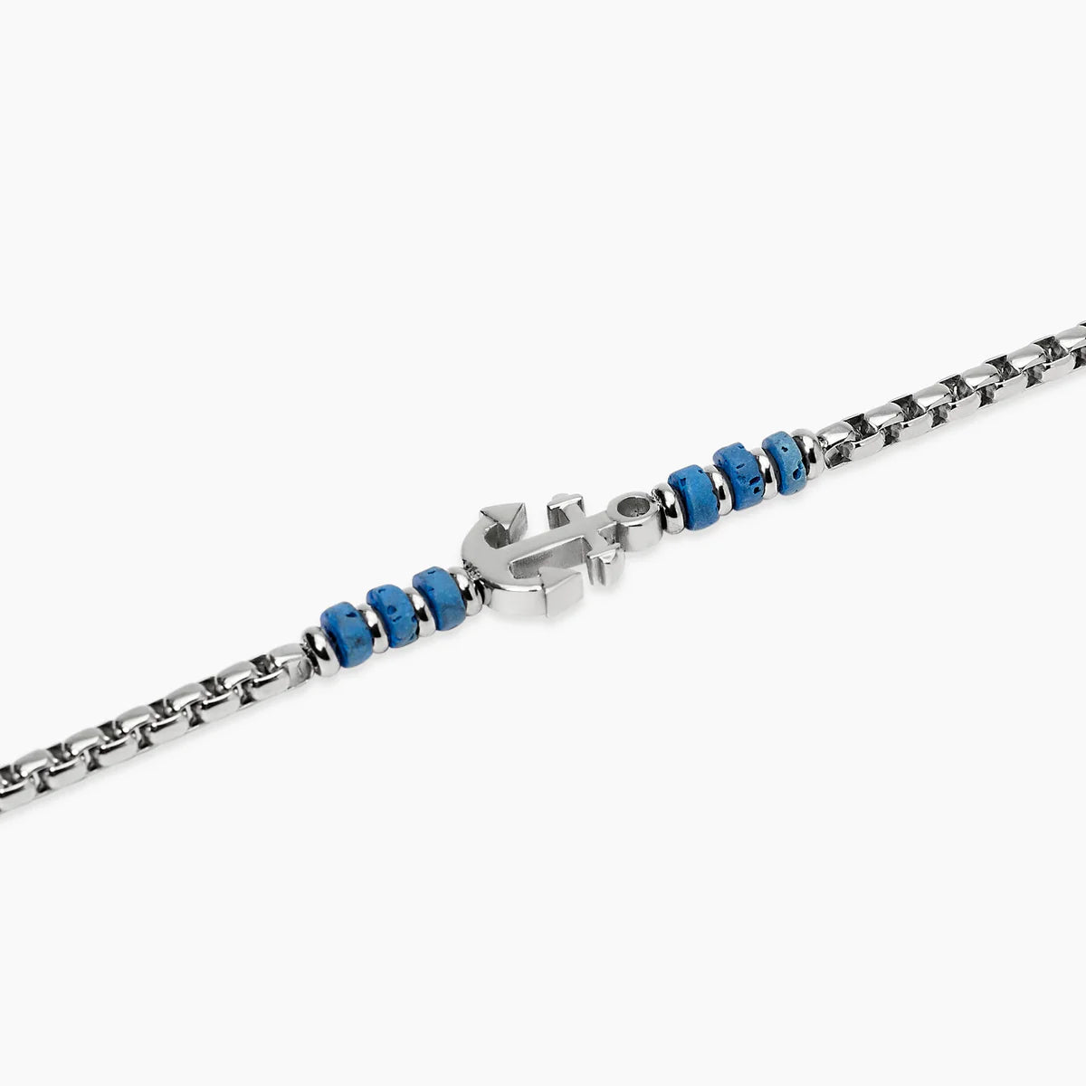 Bracciale Kidult uomo con pietre laviche blu e ancora centrale