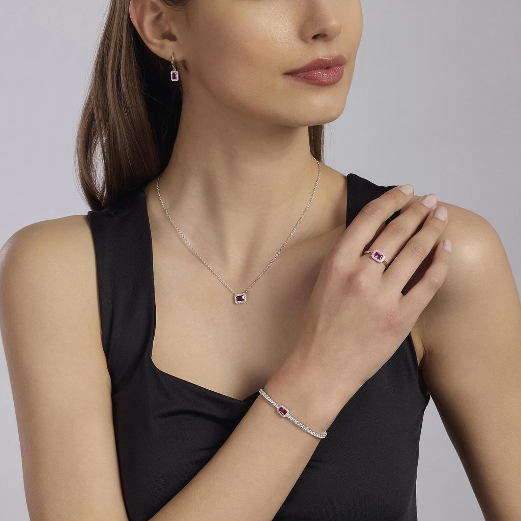 Orecchini Mabina donna Cerchi con rubino pendente